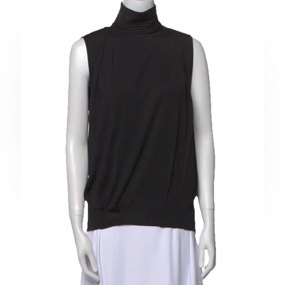 NEW Alice + Olivia Pleated Turtleneck Sleeveless Top Black Size L